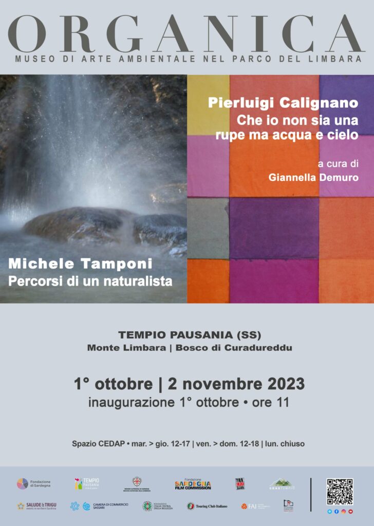 Locandina di presentazione della mostra di Pierluigi Calignano e Michele Tamponi, inaugurata al museo Organica il 1 ottobre 2023